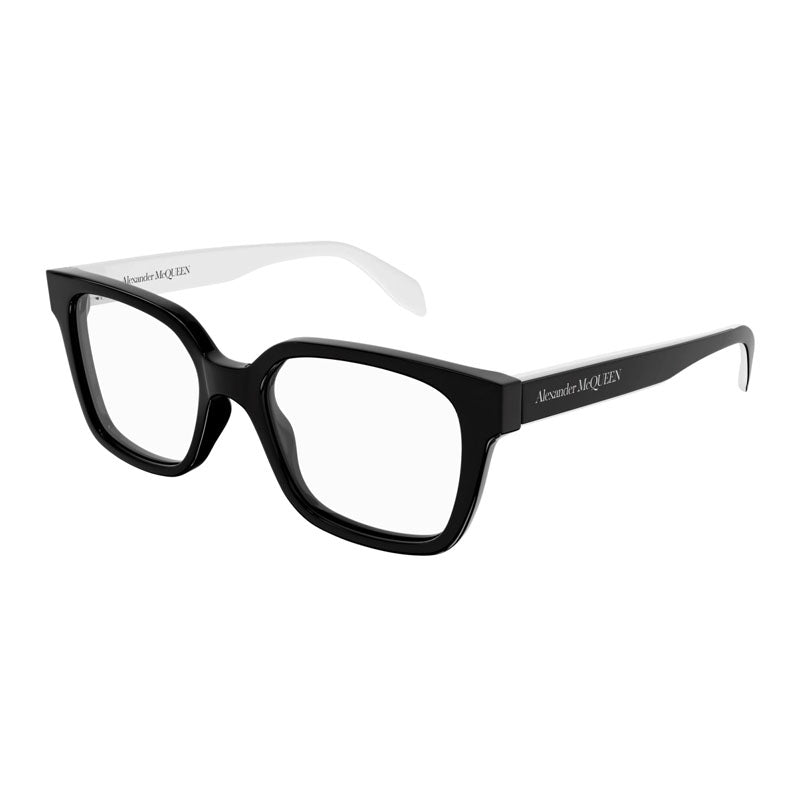 Alexander McQueen Eyeglasses Square Full Rim, White/Black Frame and Clear Demo Lens Lens AM0358O003