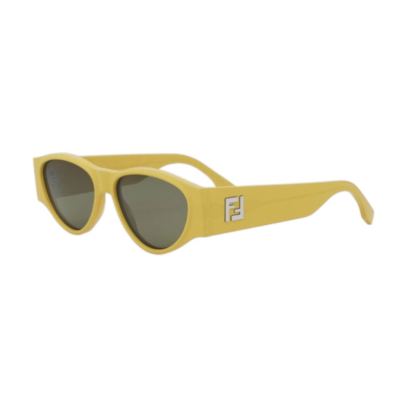 Fendi Fendi Sunglasses Oval Full Rim, Shiny Yellow Frame and Green Lens FE40158I39N