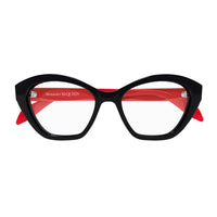 Alexander McQueen Alexander McQueen Eyeglasses Cat Eye Full Rim, Shiny Black/Red Frame and Clear Demo Lens Lens AM0360O003