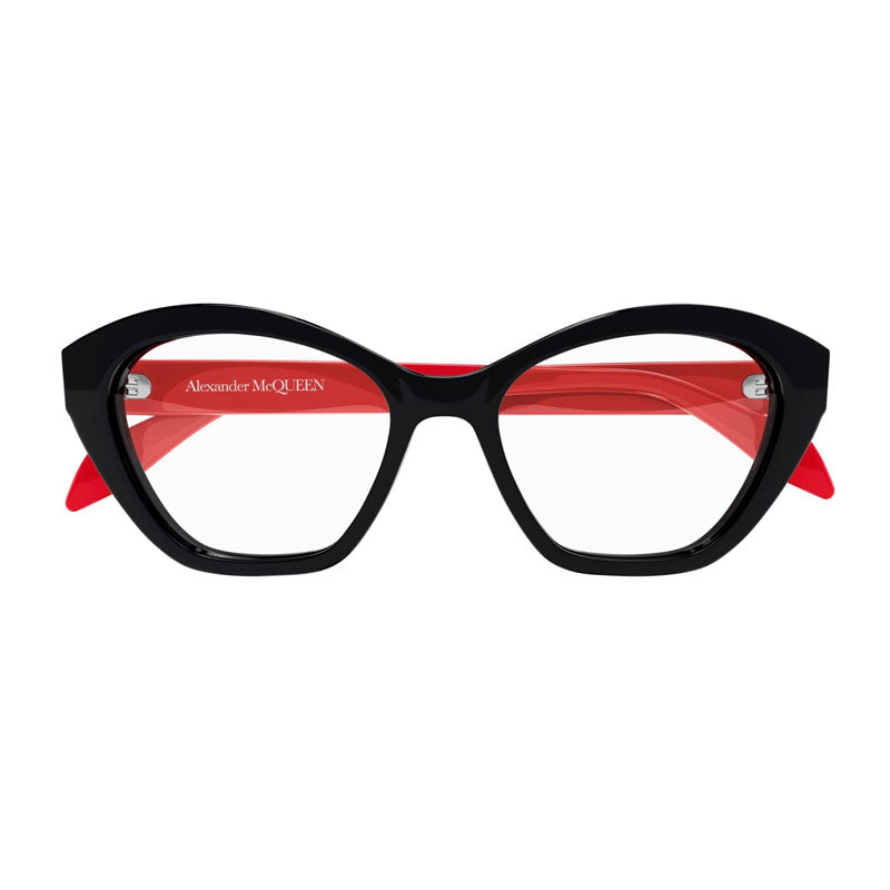 Alexander McQueen Alexander McQueen Eyeglasses Cat Eye Full Rim, Shiny Black/Red Frame and Clear Demo Lens Lens AM0360O003
