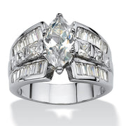 PalmBeach Jewelry Platinum-plated Marquise Cut Cubic Zirconia Engagement Ring Sizes 6-10