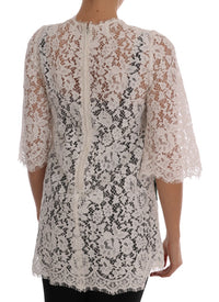 Dolce & Gabbana White Crystal Embellished Lace Women's Blouse