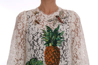 Dolce & Gabbana White Crystal Embellished Lace Women's Blouse