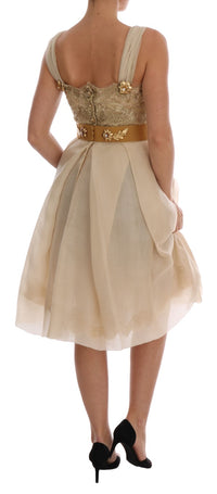 Dolce & Gabbana Gold Silk Crystal Embellished Women's Dress