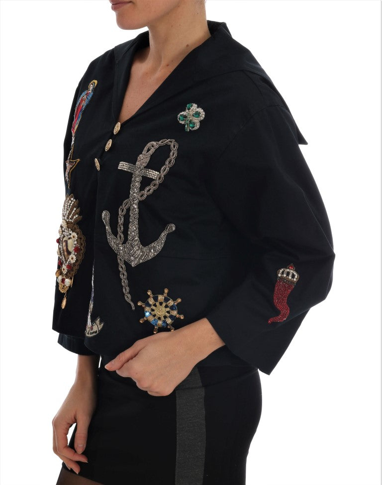 Dolce & Gabbana Dolce & Gabbana Blue Crystal MAMMA Sicily Women's Jacket