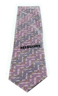 Missoni U4307 Pink/Purple Chevron 100% Silk Tie