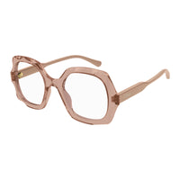 Chloe Eyeglasses Square Full Rim, Shiny Transparent Brown Frame and Clear Demo Lenses Lens CH0228O003