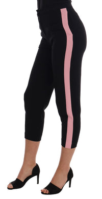 Dolce & Gabbana Black Stretch Pink Stripes Capri Women's Pants