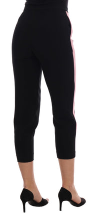 Dolce & Gabbana Black Stretch Pink Stripes Capri Women's Pants