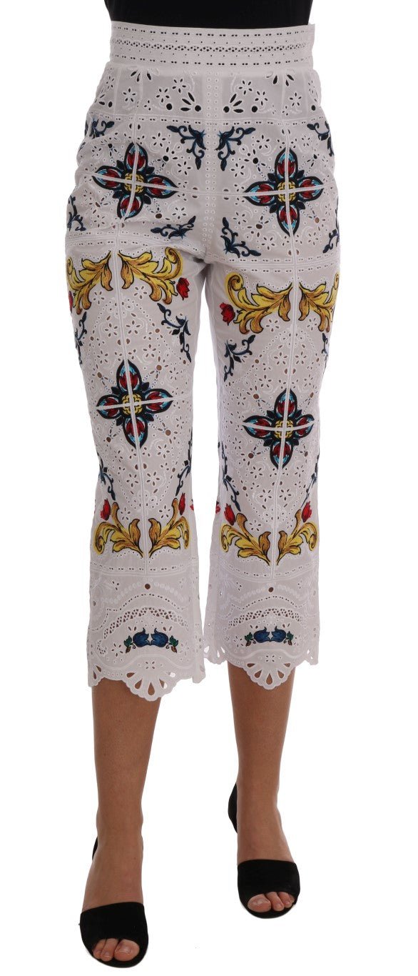 Dolce & Gabbana Mulicolor Majolica Cutout Capri Women's Pants