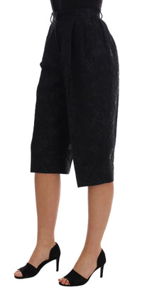 Dolce & Gabbana Black Brocade High Waist Capri Women's Shorts