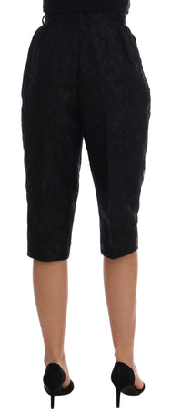 Dolce & Gabbana Black Brocade High Waist Capri Women's Shorts