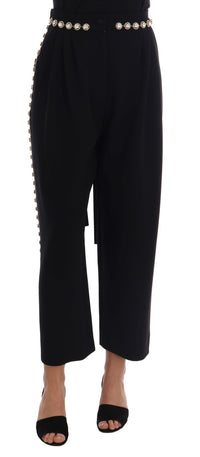 Dolce & Gabbana Black Wool Stretch Crystal Women's Pants