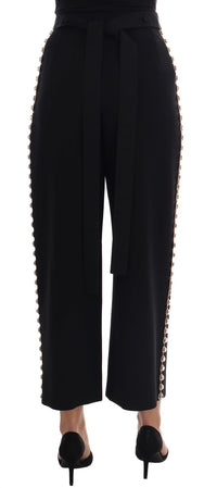 Dolce & Gabbana Black Wool Stretch Crystal Women's Pants