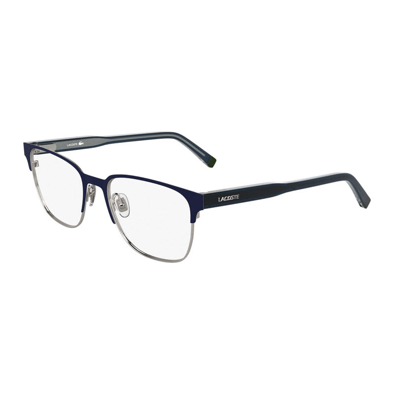 Lacoste Eyeglasses Rectangle Full Rim, Matte Blue Frame and Clear Demo Lenses Lens L2304424