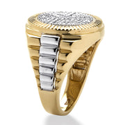PalmBeach Jewelry Men's Yellow Gold-plated Sterling Silver Round Genuine Diamond Pave Ribbed Ring (1/6 cttw, I Color, I3 Clarity) Sizes 9-13