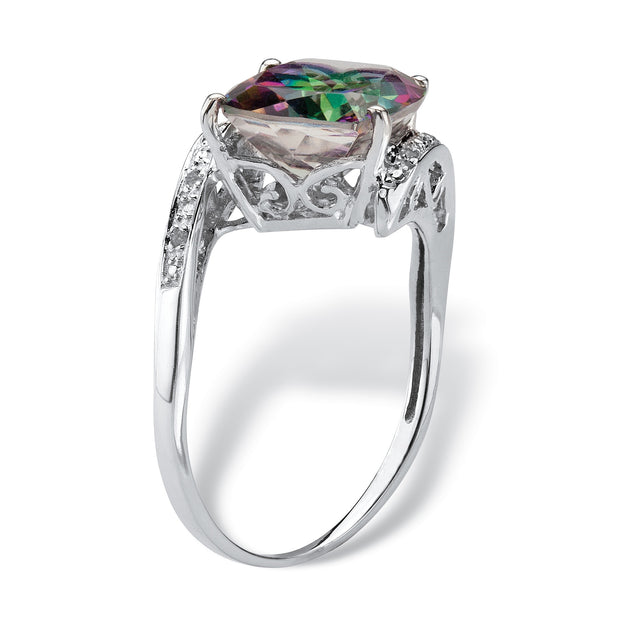 PalmBeach Jewelry Sterling Silver Emerald Cut Genuine Mystic Fire Topaz White Ring Sizes 6-9