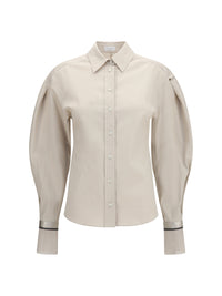 Brunello Cucinelli Women Stretch Cotton Poplin Shirt With Shiny Silk Cuffs