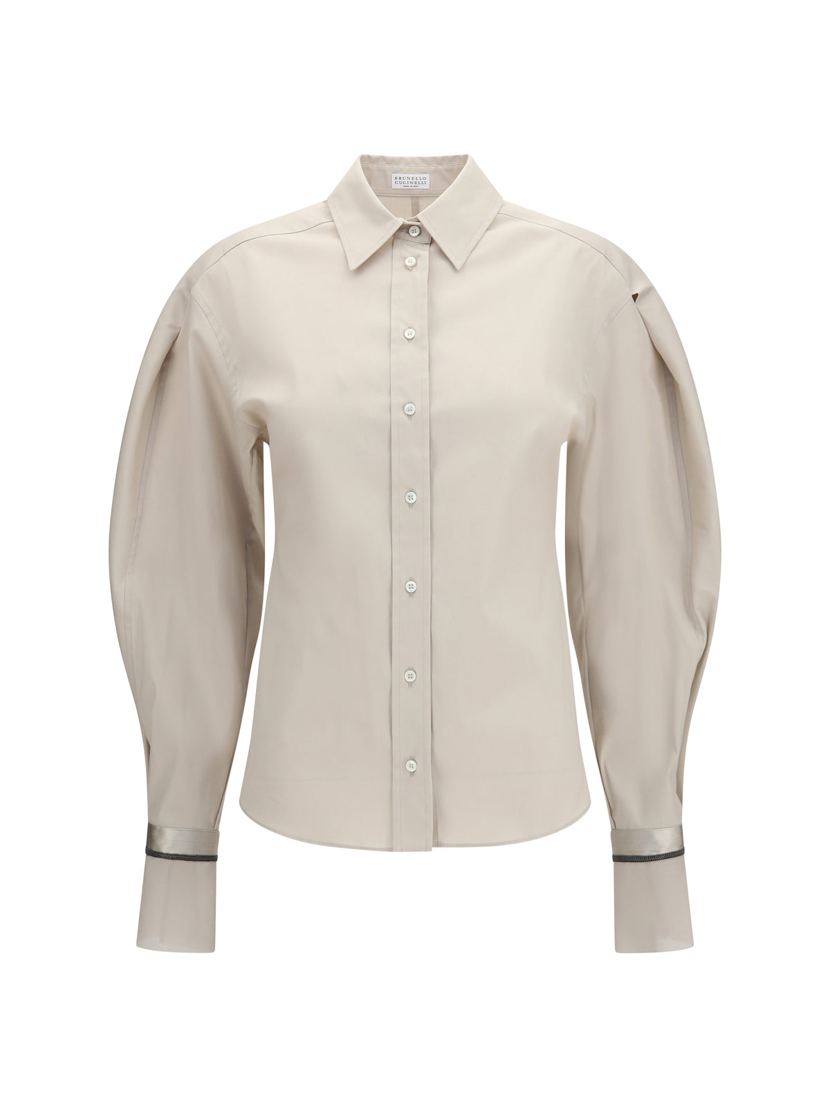 Brunello Cucinelli Women Stretch Cotton Poplin Shirt With Shiny Silk Cuffs