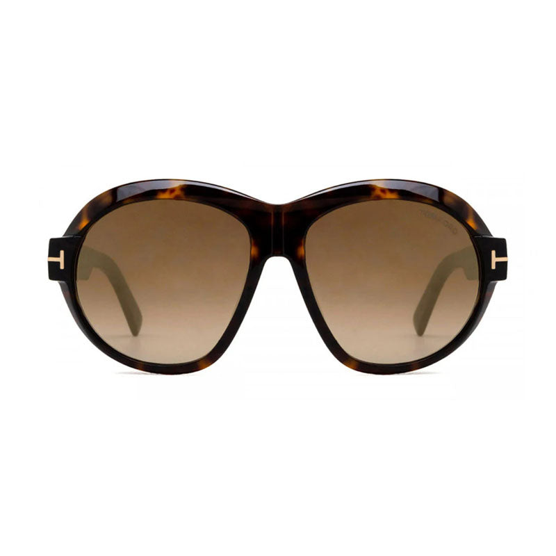 Tom Ford Sunglasses Round Full Rim, Dark Havana Frame and Brown Mirror Lens FT111352G