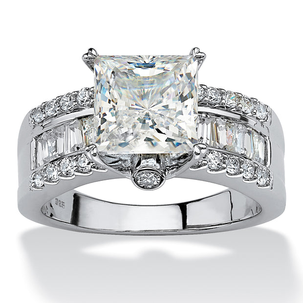 PalmBeach Jewelry Platinum-plated Sterling Silver Princess Cut Cubic Zirconia Triple Row Engagement Ring Sizes 5-10