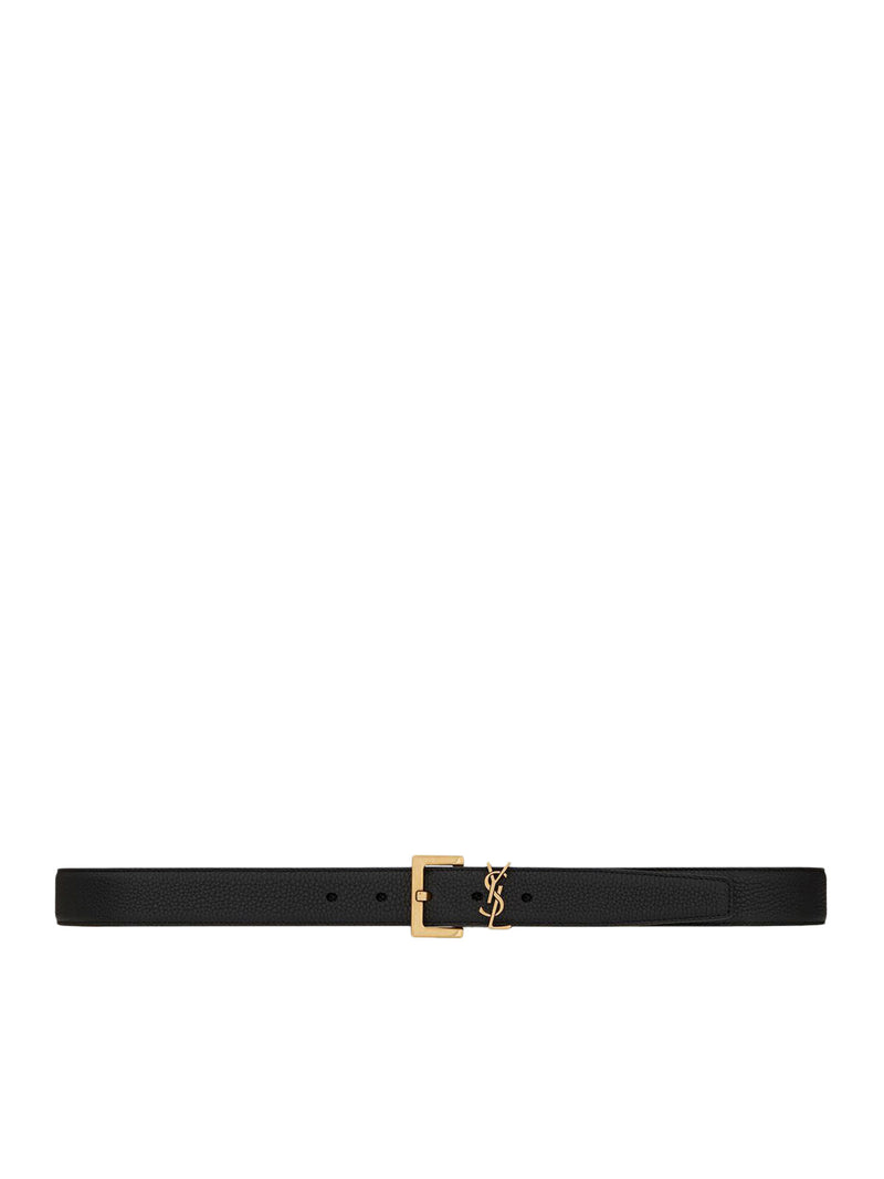 Saint Laurent Saint Laurent Men Cassandre Hammered Leather Belt