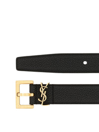 Saint Laurent Saint Laurent Men Cassandre Hammered Leather Belt