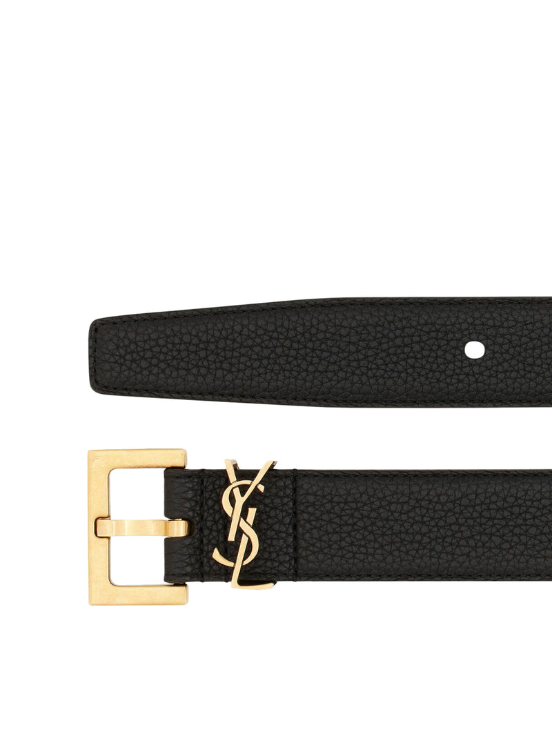 Saint Laurent Saint Laurent Men Cassandre Hammered Leather Belt