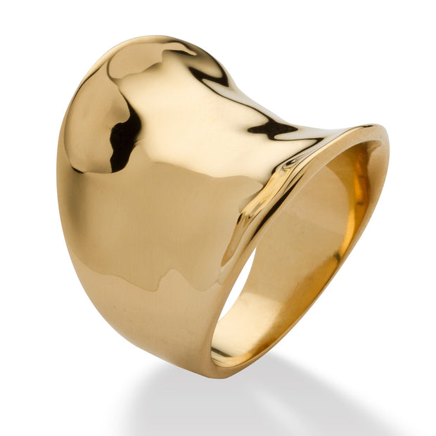 PalmBeach Jewelry Yellow Gold-plated Hammered  Concave Cigar Ring (5.5mm) Sizes 5-10