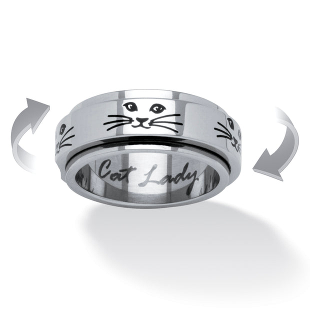 PalmBeach Jewelry Stainless Steel Cat Lady Spinner Ring Sizes 6-10