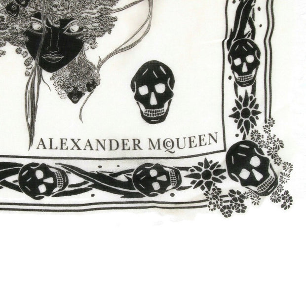 Alexander McQueen Women's Ivory / Black Modal / Wool Scarf Ophelia Skull Print