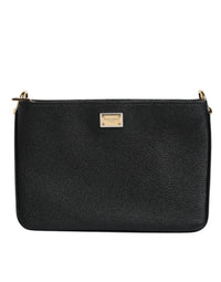 Dolce & Gabbana Black Grain Leather Logo Plaque Clutch Women's Bag (Pre-Loved)