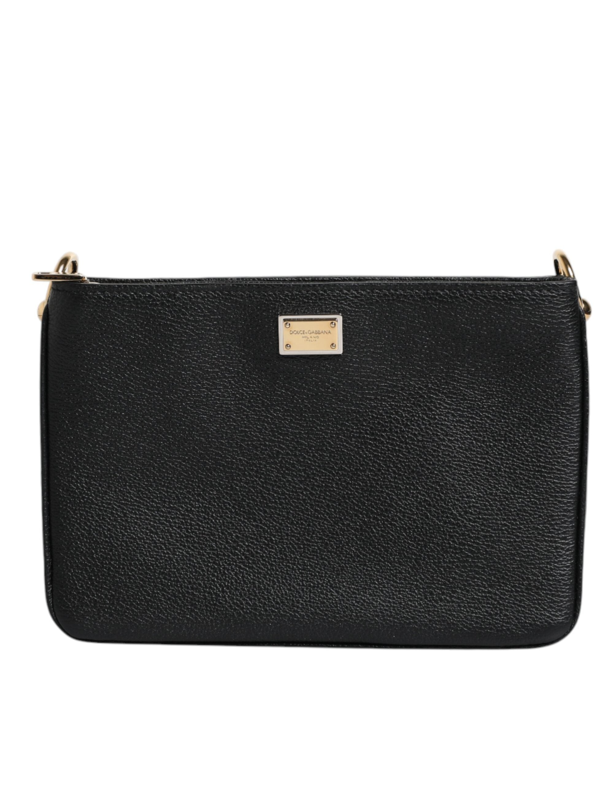 Dolce & Gabbana Black Grain Leather Logo Plaque Clutch Women's Bag (Pre-Loved)
