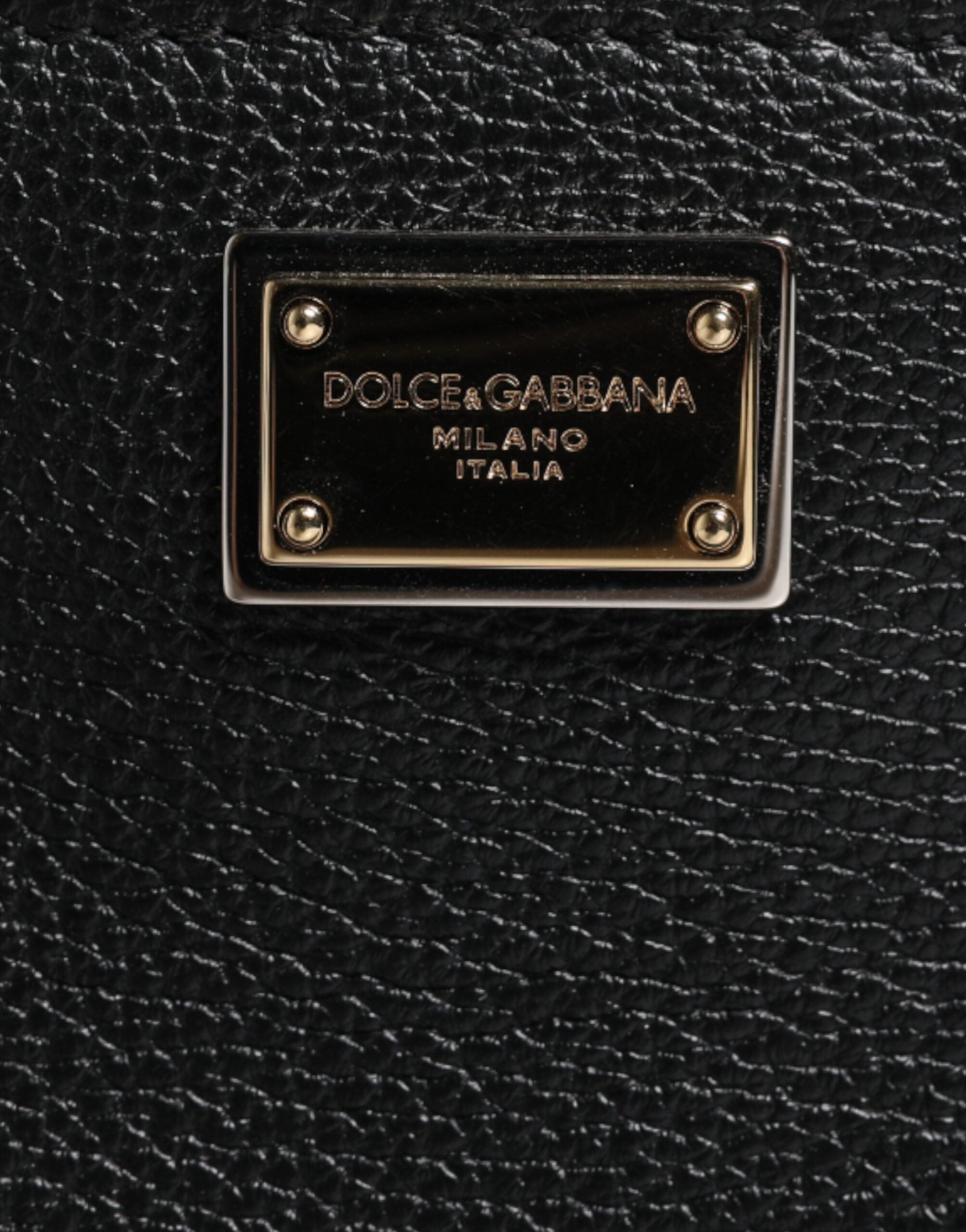 Dolce & Gabbana Black Grain Leather Logo Plaque Clutch Women's Bag (Pre-Loved)