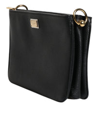 Dolce & Gabbana Black Grain Leather Logo Plaque Clutch Women's Bag (Pre-Loved)