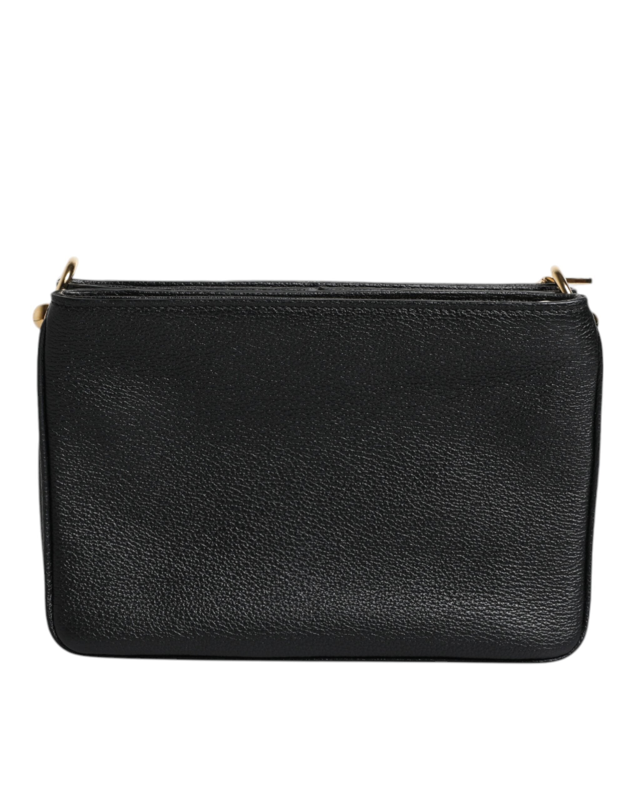 Dolce & Gabbana Black Grain Leather Logo Plaque Clutch Women's Bag (Pre-Loved)