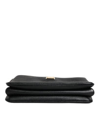 Dolce & Gabbana Black Grain Leather Logo Plaque Clutch Women's Bag (Pre-Loved)