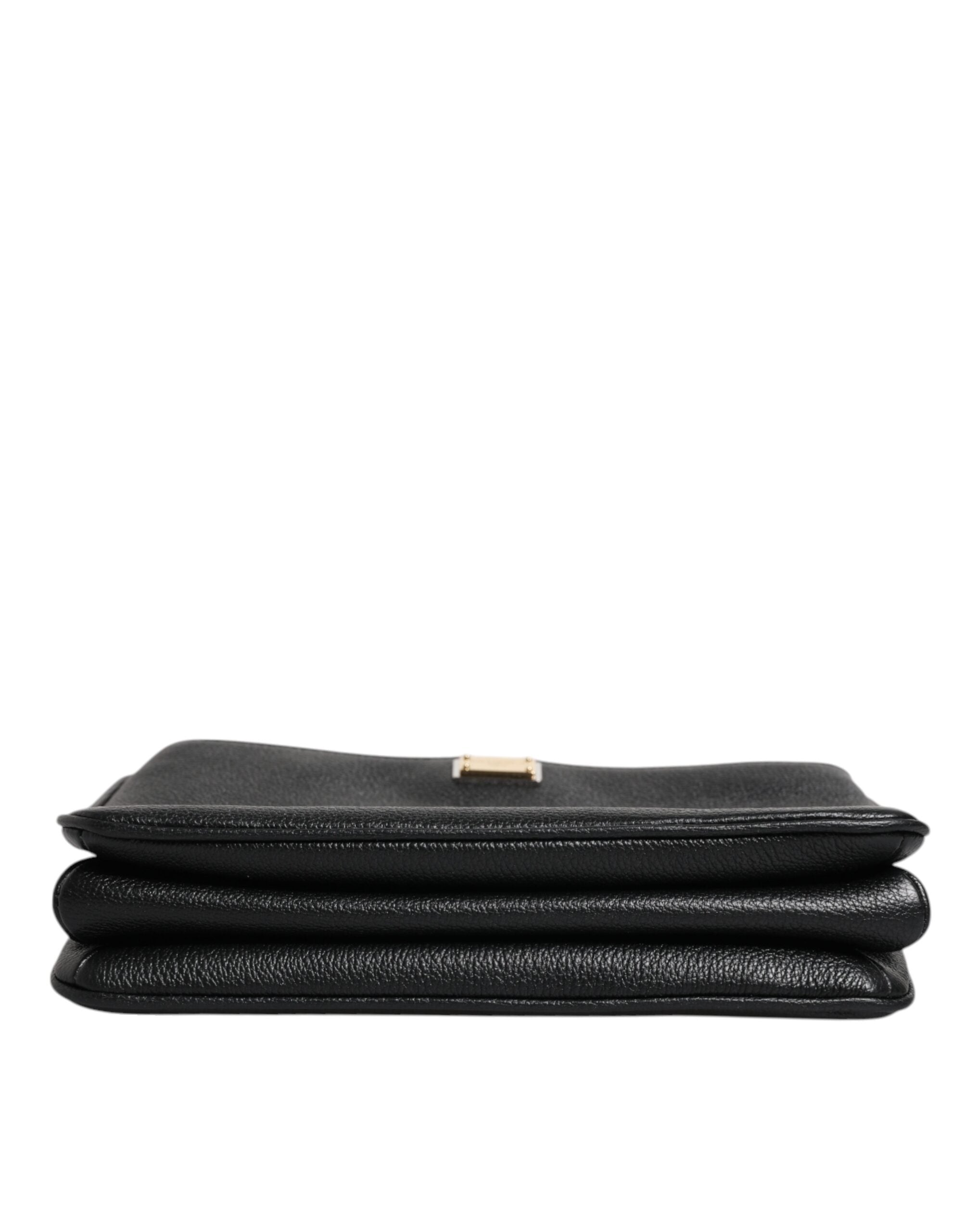 Dolce & Gabbana Black Grain Leather Logo Plaque Clutch Women's Bag (Pre-Loved)