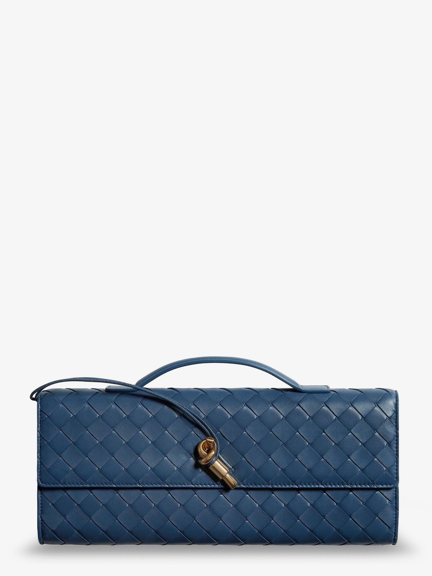Bottega Veneta Women Andiamo Leather Clutch With Intrecciato Pattern