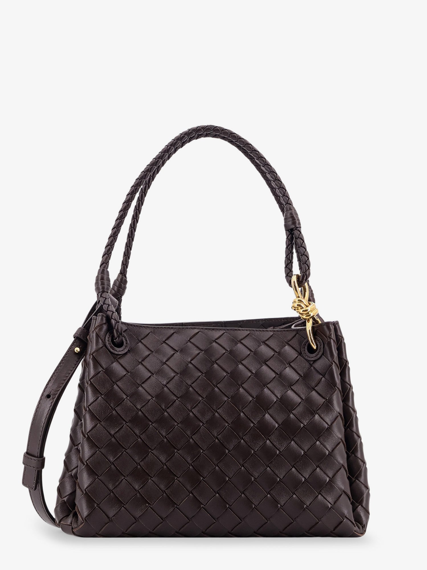Bottega Veneta Women Parachute Leather Shoulder Bag With Intrecciato Pattern And Knot Detail
