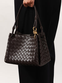 Bottega Veneta Women Parachute Leather Shoulder Bag With Intrecciato Pattern And Knot Detail