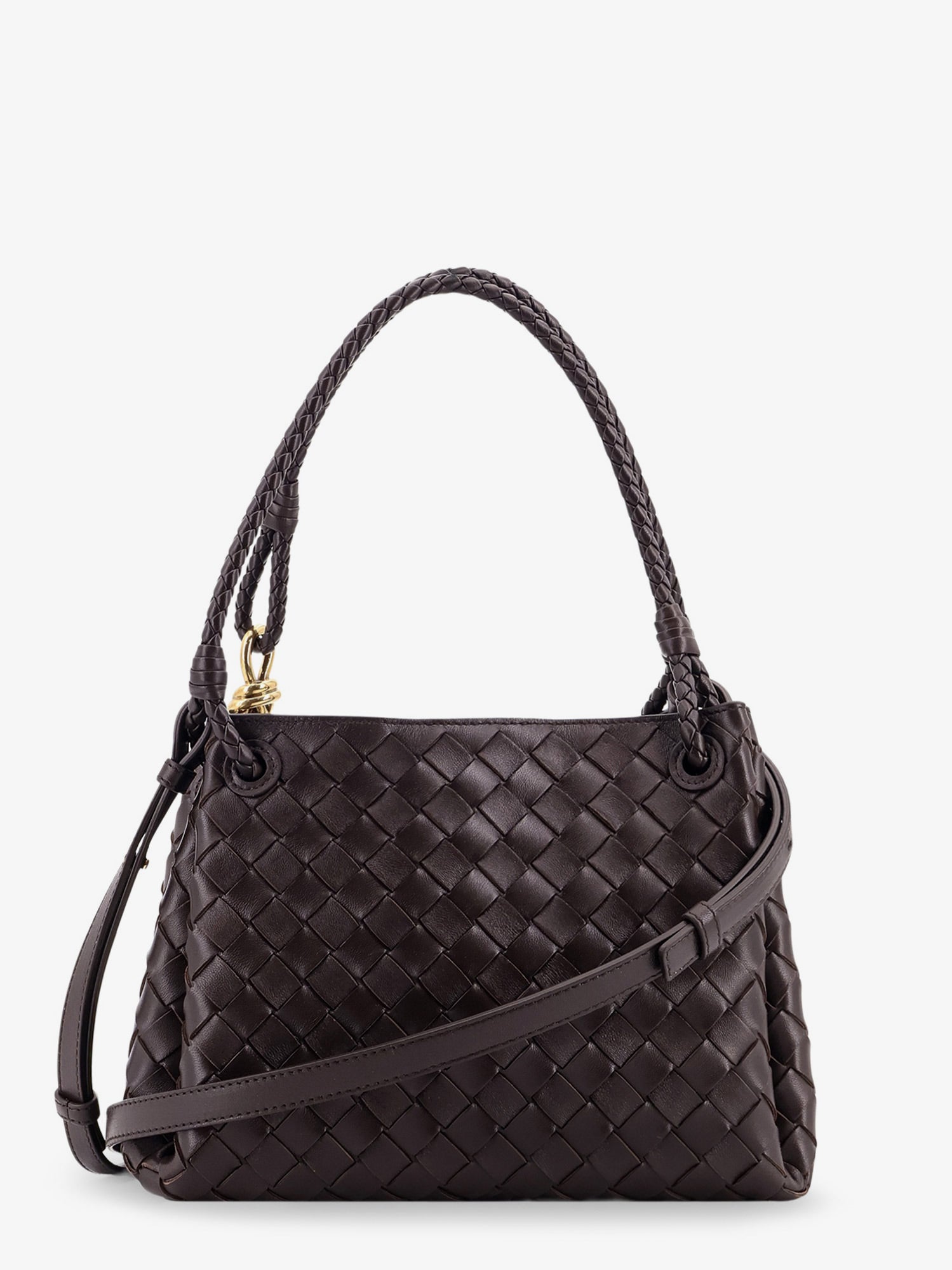Bottega Veneta Women Parachute Leather Shoulder Bag With Intrecciato Pattern And Knot Detail
