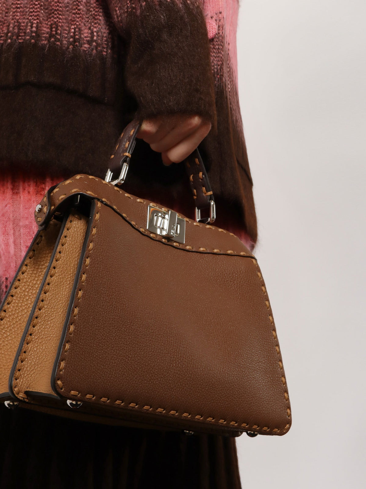 Fendi Women Peekaboo Iseeu Small Leather Shoulder Bag With Selleria Macro Stitching
