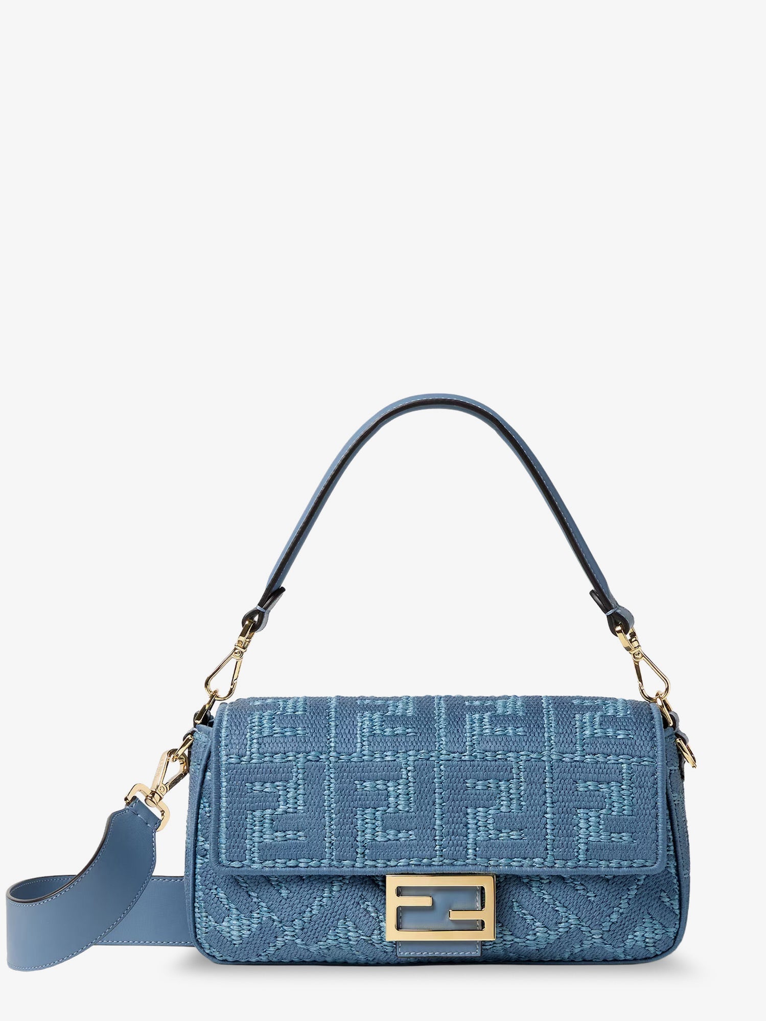 Fendi Women Baguetteâ® Handbag In Raffia With All-Over Ff Embroidery