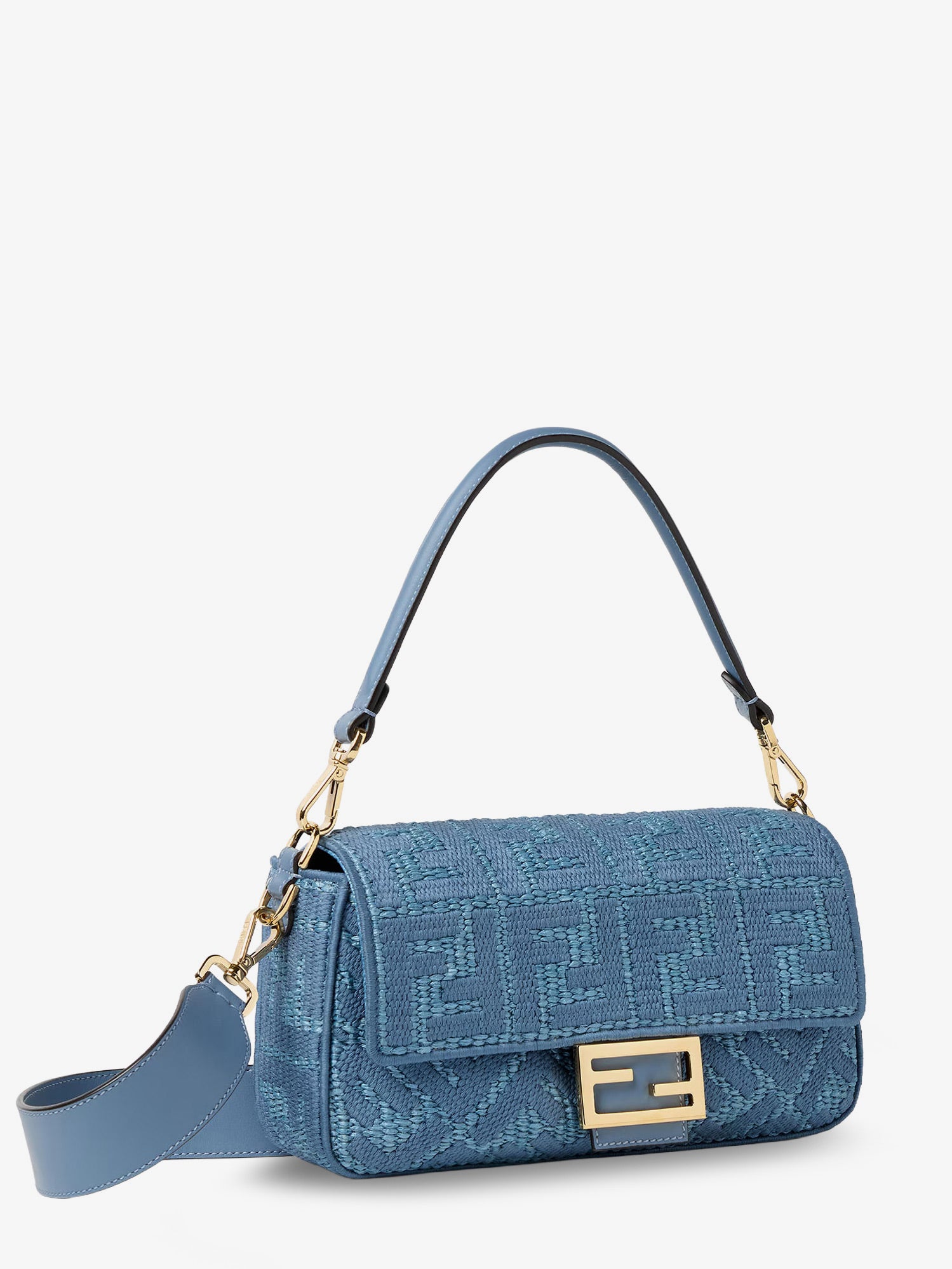 Fendi Women Baguetteâ® Handbag In Raffia With All-Over Ff Embroidery