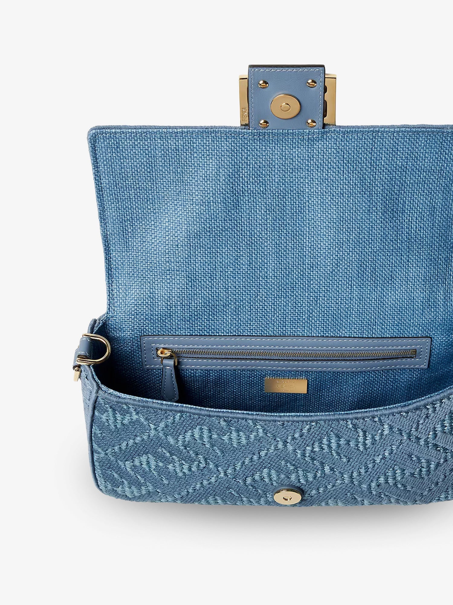 Fendi Women Baguetteâ® Handbag In Raffia With All-Over Ff Embroidery