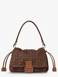 Fendi Women Mamma Baguette Medium Raffia Handbag With Ff Embroidery