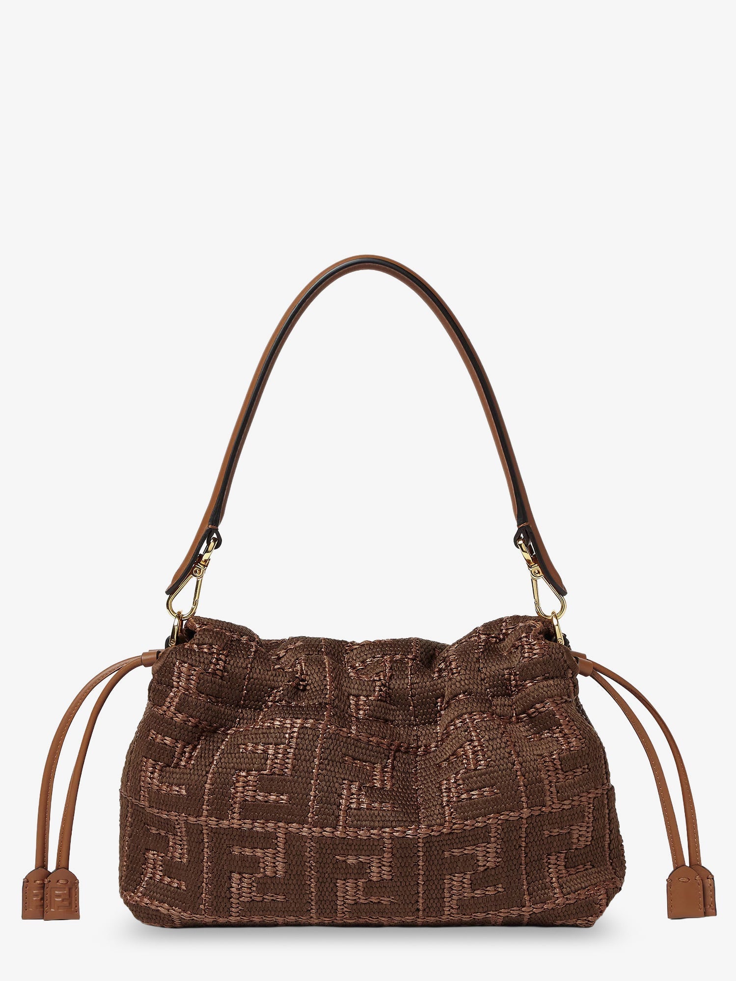 Fendi Women Mamma Baguette Medium Raffia Handbag With Ff Embroidery