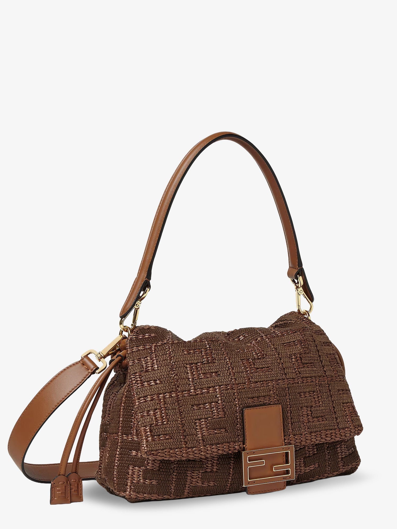 Fendi Women Mamma Baguette Medium Raffia Handbag With Ff Embroidery