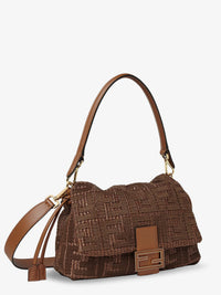Fendi Women Mamma Baguette Medium Raffia Handbag With Ff Embroidery